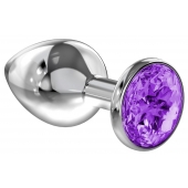 Большая серебристая анальная пробка Diamond Purple Sparkle Large с фиолетовым кристаллом - 8 см. - Lola Games - купить с доставкой в Братске