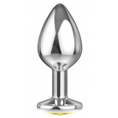 Большая серебристая анальная пробка Diamond Yellow Sparkle Large с жёлтым кристаллом - 8 см. - Lola Games - купить с доставкой в Братске