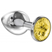Большая серебристая анальная пробка Diamond Yellow Sparkle Large с жёлтым кристаллом - 8 см. - Lola Games - купить с доставкой в Братске