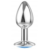 Малая серебристая анальная пробка Diamond Light blue Sparkle Small с голубым кристаллом - 7 см. - Lola Games - купить с доставкой в Братске