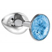 Малая серебристая анальная пробка Diamond Light blue Sparkle Small с голубым кристаллом - 7 см. - Lola Games - купить с доставкой в Братске