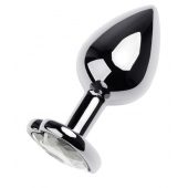 Серебристая анальная пробка с прозрачным кристаллом-сердцем - 8 см. - ToyFa - купить с доставкой в Братске