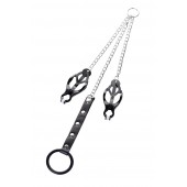 Черно-серебристые зажимы для сосков с кольцом для пениса TOYFA Metal - ToyFa - купить с доставкой в Братске