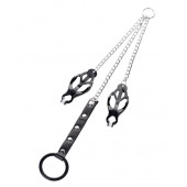 Черно-серебристые зажимы для сосков с кольцом для пениса TOYFA Metal - ToyFa - купить с доставкой в Братске