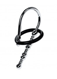 Серебристый уретральный плаг-бусины TOYFA Metal с мягким фиксириющим кольцом - ToyFa - купить с доставкой в Братске