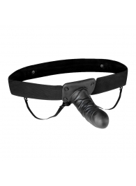 Чёрный полый страпон с вибрацией Unisex Vibrating Hollow Strap-On - 14 см. - Lux Fetish - купить с доставкой в Братске