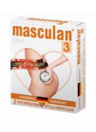 Розовые презервативы Masculan Ultra Long Pleasure с колечками, пупырышками и продлевающим эффектом - 3 шт. - Masculan - купить с доставкой в Братске