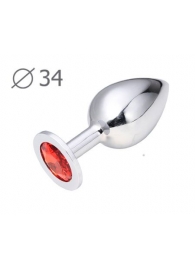 Коническая серебристая анальная втулка с красным кристаллом - 8,2 см. - Anal Jewelry Plug - купить с доставкой в Братске