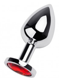 Серебристая коническая анальная пробка с красным кристаллом - 8 см. - ToyFa - купить с доставкой в Братске