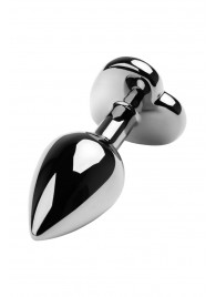 Серебристая коническая анальная пробка с красным кристаллом-сердечком - 7 см. - ToyFa - купить с доставкой в Братске