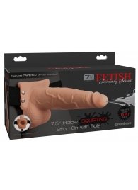 Телесный полый страпон с имитацией эякуляции 7.5  Hollow Squirting Strap-On with Balls Flesh - 21,6 см. - Pipedream - купить с доставкой в Братске