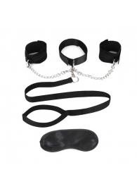 Чёрный ошейник с наручниками и поводком Collar Cuffs   Leash Set - Lux Fetish - купить с доставкой в Братске