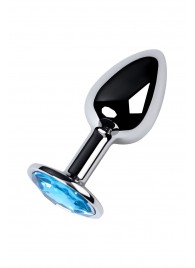 Серебристая конусовидная анальная пробка с голубым кристаллом - 7 см. - ToyFa - купить с доставкой в Братске