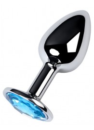 Серебристая конусовидная анальная пробка с голубым кристаллом - 7 см. - ToyFa - купить с доставкой в Братске