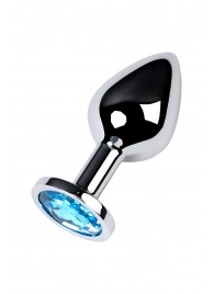 Серебристая конусовидная анальная пробка с голубым кристаллом - 8 см. - ToyFa - купить с доставкой в Братске