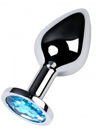 Серебристая конусовидная анальная пробка с голубым кристаллом - 8 см. - ToyFa - купить с доставкой в Братске