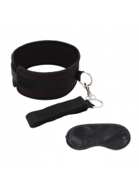 Черный ошейник с длинным поводком Collar and Leash Set - Lux Fetish - купить с доставкой в Братске