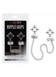 Металлические зажимы для сосков на цепочке Nipple Grips 4-Point Nipple Press with Bells - California Exotic Novelties - купить с доставкой в Братске