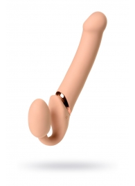 Телесный безремневой вибрострапон Vibrating Bendable Strap-On L - Strap-on-me - купить с доставкой в Братске