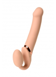 Телесный безремневой вибрострапон Vibrating Bendable Strap-On L - Strap-on-me - купить с доставкой в Братске