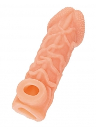 Телесная закрытая насадка с венками Cock Sleeve Size S - 13,8 см. - KOKOS - в Братске купить с доставкой