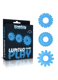 Набор из 3 голубых, светящихся в темноте эрекционных колец Lumino Play - Lovetoy - в Братске купить с доставкой