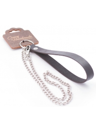 Серебристый металлический поводок с кожаной черной ручкой - 80 см. - Crazy Handmade - купить с доставкой в Братске