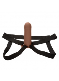 Коричневый фаллопротез из силикона Extension with Harness - 15,75 см. - California Exotic Novelties - купить с доставкой в Братске