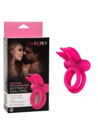 Розовое эрекционное виброкольцо Silicone Rechargeable Dual Butterfly Ring - California Exotic Novelties - в Братске купить с доставкой