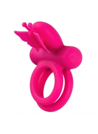 Розовое эрекционное виброкольцо Silicone Rechargeable Dual Butterfly Ring - California Exotic Novelties - в Братске купить с доставкой