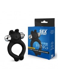 Черное силиконовое эрекционное виброкольцо Sex Expert - Sex Expert - в Братске купить с доставкой