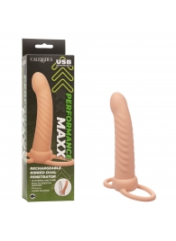 Телесная насадка для двойного проникновения Rechargeable Ribbed Dual Penetrator с вибрацией - California Exotic Novelties - купить с доставкой в Братске