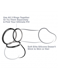 Набор из трех черных эрекционных колец Silicone 3-Ring Stamina Set - Pipedream - в Братске купить с доставкой