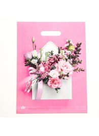 Розовый пакет с цветочным принтом и вырубной ручкой (40х31 см) - Сима-Ленд - купить с доставкой в Братске