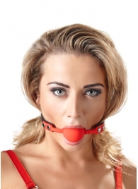 Силиконовый кляп-шар на чёрных ремешках Red Gag silicone - Orion - купить с доставкой в Братске