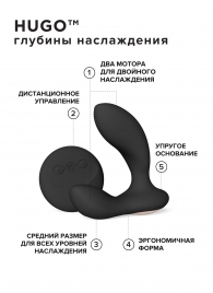 Черный вибромассажер простаты с пультом ДУ Hugo 2 Remote - Lelo - в Братске купить с доставкой