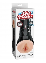Телесный мастурбатор-вагина в черной колбе Super Luscious Lips XXL - Pipedream - в Братске купить с доставкой