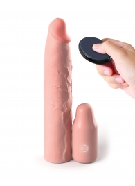 Телесная вибронасадка на член 3  Vibrating Mega X-tension with Remote - 22,9 см. - Pipedream - в Братске купить с доставкой