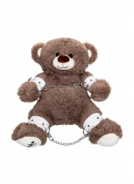 Бондажный набор: бурый мишка с белыми оковами и наручниками - Pecado - купить с доставкой в Братске