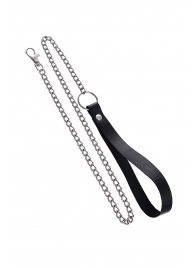 Поводок с ручкой из черной натуральной кожи и карабином для ошейника - Pecado - купить с доставкой в Братске