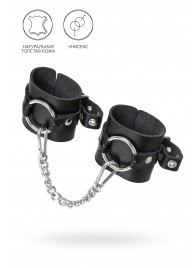 Черные наручники из толстой натуральной кожи с люверсами - Pecado - купить с доставкой в Братске