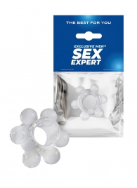 Прозрачное эрекционное кольцо с 6 стимулирующими шариками - Sex Expert - в Братске купить с доставкой