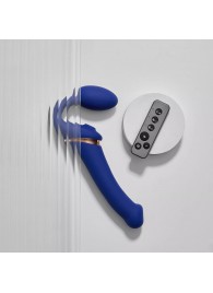 Синий безремневой страпон Multi Orgasm Bendable Strap-On size XL с клиторальной стимуляцией - Strap-on-me - купить с доставкой в Братске