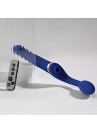 Синий безремневой страпон Multi Orgasm Bendable Strap-On size XL с клиторальной стимуляцией - Strap-on-me - купить с доставкой в Братске