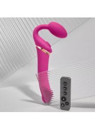 Ярко-розовый безремневой страпон Multi Orgasm Bendable Strap-On size XL с клиторальной стимуляцией - Strap-on-me - купить с доставкой в Братске