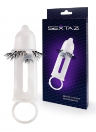 Эластичная насадка на пенис с подхватом мошонки и стимулирующими «ресничками» - Sextaz - в Братске купить с доставкой