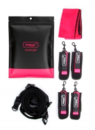 Черно-розовый эротический набор: фиксатор, оковы, наручники, повязка - Erokay - купить с доставкой в Братске