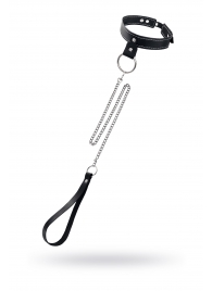 Черный узкий однослойный ошейник с серебристым поводком-цепочкой - Pecado - купить с доставкой в Братске