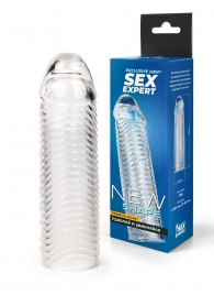Прозрачная закрытая насадка на пенис с ребрышками - 16 см. - Sex Expert - в Братске купить с доставкой