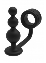 Черное эрекционное кольцо с анальной елочкой Cockring With Beaded Anal Plug - Dream Toys - в Братске купить с доставкой